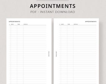 Appointments Insert | FC Compact Printable Planner - Appointments list printable, Doctor visits, FCC planner inserts, Franklin Covey Compact