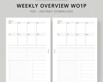 Weekly Overview WO1P #305 | Half Letter Printable Planner Half letter insert planner template week on one page discbound planner printable