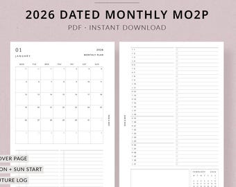 2026 Monthly Planner MO2P | Mini HP Planner Printable - 2026 planner dated, Checklist, Bill tracker, Mini Happy Planner planner inserts