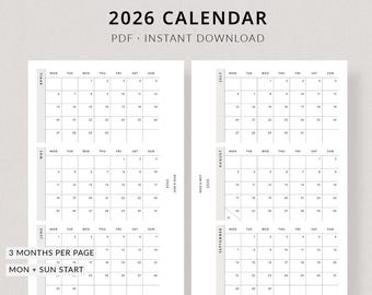 2026 Calendar, FC Compact Printable Planner - Dated 2026 planner, calendar year tracker, Franklin Covey Compact size planner inserts