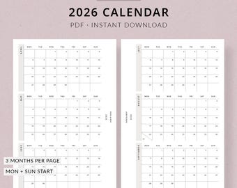2026 Calendar, Mini HP Printable Planner - Dated 2026 planner calendar yearly tracker, Mini happy planner size insert printable mood tracker
