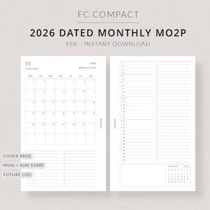 Agenda mensuel 2026 MO2P | Agenda compact imprimable FC - Agenda 2026, agenda mensuel 2 pages, encarts compacts Franklin Covey