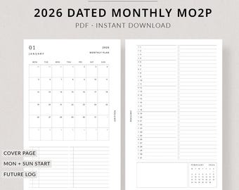 2026 Monthly Planner MO2P | FC Compact Printable Planner - 2026 planner, 2 page monthly planner, Franklin Covey compact size inserts