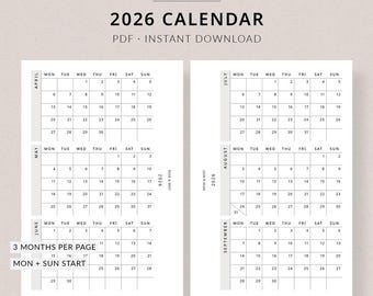 2026 Calendar, Pocket Printable Planner - Dated 2026 planner, calendar year tracker, Filofax Pocket size planner inserts