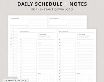 Daily Schedule + Notes DO1P #401 | Pocket TN Printable Planner - Daily planner printable, Pocket TN insert, Hourly time blocking