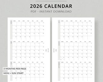 2026 Calendar, Half Letter Printable Planner - Dated 2026 planner, calendar year tracker, Half letter size planner inserts