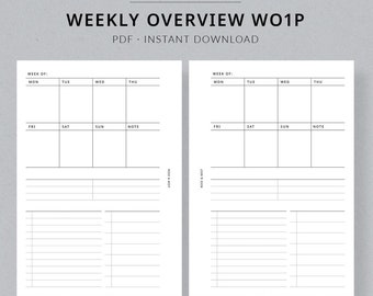 Weekly Overview WO1P #305 | Pocket Plus Printable Planner - Pocket plus weekly insert printable pocket XL inserts Filofax pages