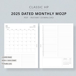 2025 Monthly Planner MO2P | Classic HP Printable Planner - 2025 planner, 2 page monthly planner, Classic Happy Planner size inserts