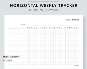 Weekly Tracker Horizontal | A4 & US LETTER Planner Printable - Weekly task tracker, A4 planner inserts, Big Happy Planner tracker #116