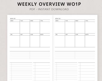 Weekly Overview WO1P #305 | Pocket TN Printable Planner - Pocket TN weekly insert printable pocket TN inserts