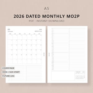 A5 2026 Monthly Planner Printable MO2P | A5 monthly planner inserts, monthly overview printable planner, monthly at a glance planner