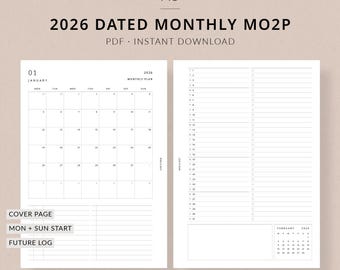 A5 2026 Monthly Planner Printable MO2P | A5 monthly planner inserts, monthly overview printable planner, monthly at a glance planner