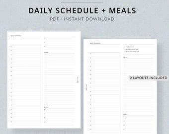 Daily Schedule + Meals DO1P #402 | Classic HP Printable Planner - Hourly planner Classic Happy Planner daily planner insert Meal planner