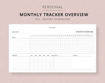 Monthly Tracker Overview | Personal Planner Printable - Daily weekly monthly tracker, Workout tracker, Cleaning routine schedule, Filofax