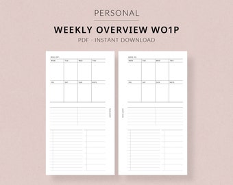 Weekly Overview WO1P Personal Printable Planner #305 Week on one page Filofax personal size planner printable inserts personal weekly insert