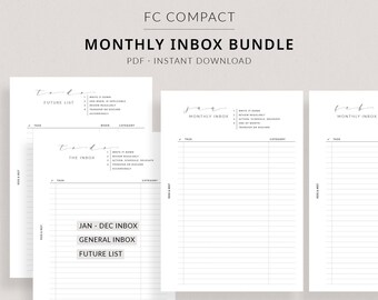 May include: A printable monthly inbox bundle in a minimalist style with a rose and mist color scheme. The bundle includes a future list, a general inbox, and a January to December inbox.