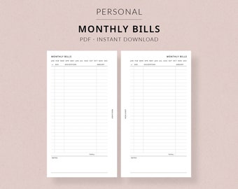 Monthly Bills Tracker | Personal Printable Planner - Bills list printable, Bill planner, Finance planner printable, Bill tracker