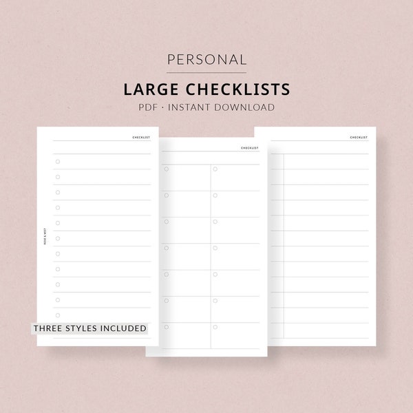 Large Checklists | Personal Printable Planner - To do list, Inbox, Brain Dump, Personal planner inserts