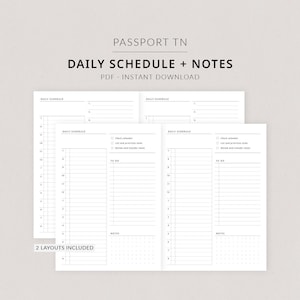 Programme quotidien + notes DO1P | Agenda imprimable Passport TN - Agenda quotidien imprimable, encart Passport TN, blocage horaire