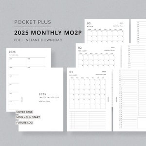 2025 Monthly Planner MO2P | POCKET PLUS Printable Planner - Dated monthly pages, 2025 planner, Month at a glance, Pocket XL inserts