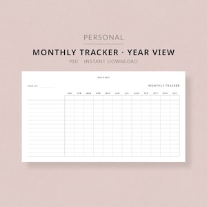 Monthly Tracker | Personal Planner Printable - Yearly view, Filofax planner inserts, Bill payment tracker, Cleaning tracker routine