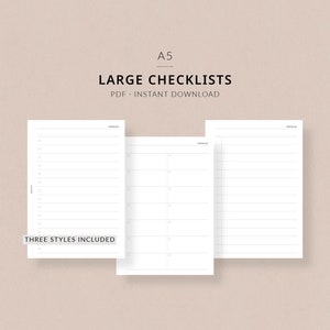 Large Checklists | A5 Printable Planner - To do list, Inbox, Brain Dump, A5 planner inserts