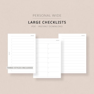 Large Checklists | Personal Wide Printable Planner - To do list, Inbox, Brain Dump, Personal wide planner inserts