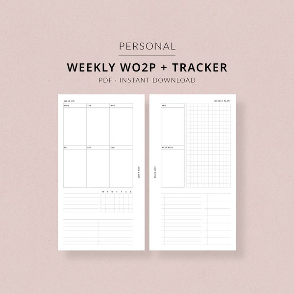 Weekly Planner WO2P + Tracker | Personal Printable Planner - Personal planner inserts, Habit tracker, Weekly meals