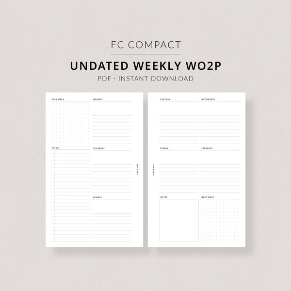 Weekly Planner WO2P | FC Compact Printable Planner - Franklin Covey planner inserts, Weekly spread, Personal weekly insert, Week at a glance