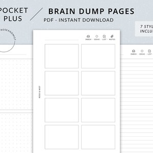 Brain Dump Pages | Pocket Plus Printable Planner - Inbox insert printable, Checklist, Notes, Ideas, Pocket Plus insert, Pocket XL