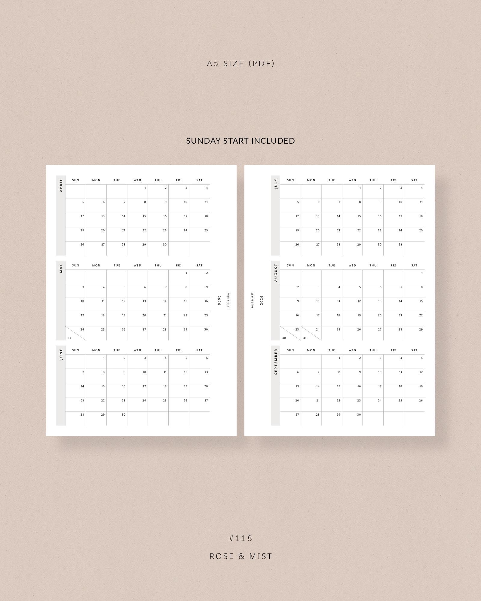 2026 Calendar, A5 Printable Planner - Dated 2026 Planner, Calendar Year ...