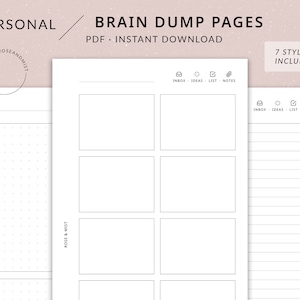 Brain Dump Pages | Personal Printable Planner - Inbox, Ideas, To do list, Notes, Personal planner inserts