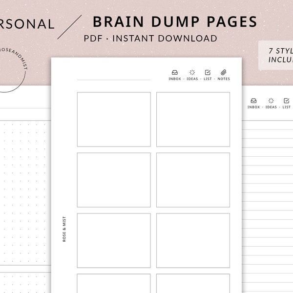 Brain Dump Pages | Personal Printable Planner - Inbox, Ideas, To do list, Notes, Personal planner inserts