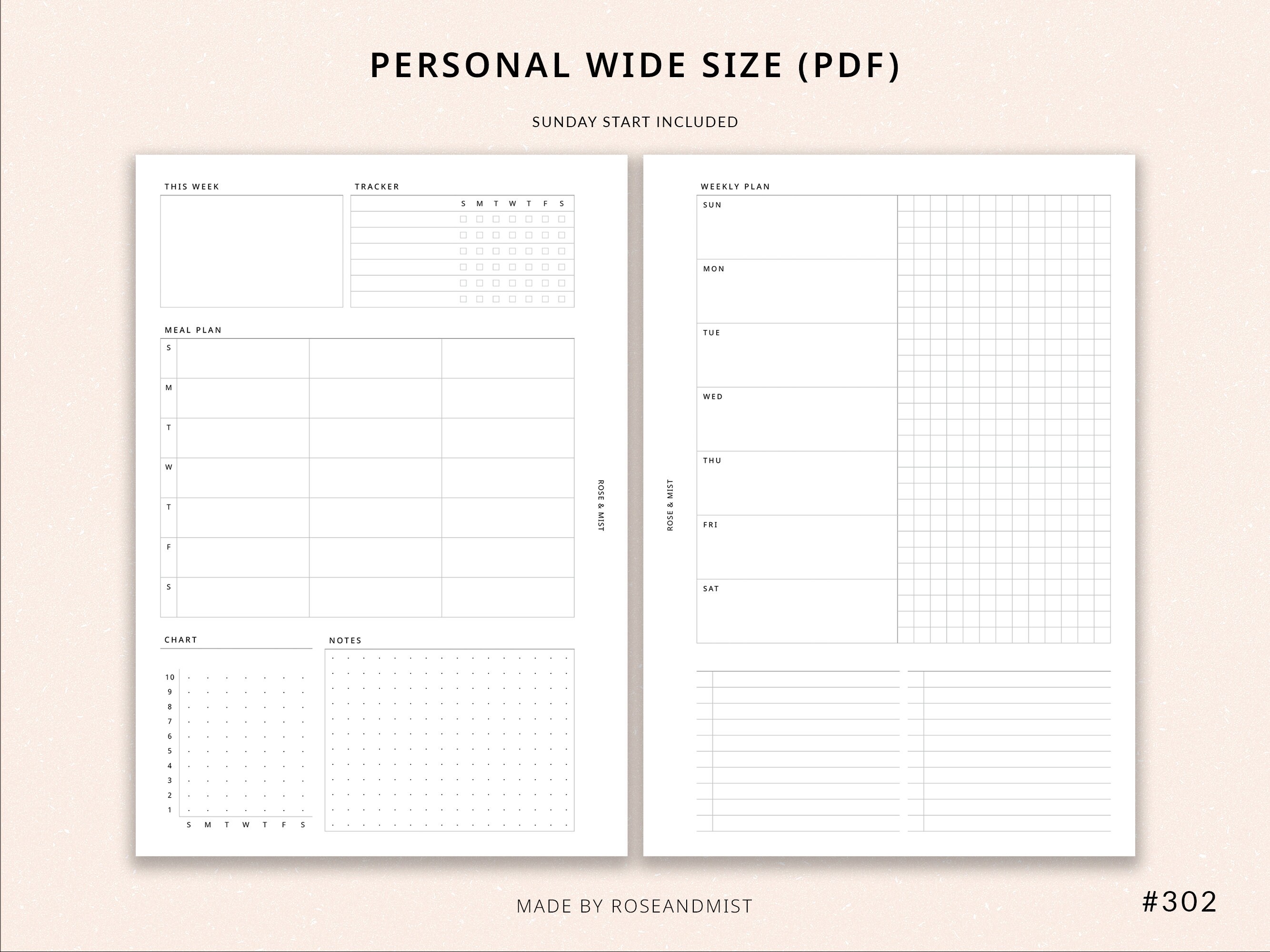 Weekly Planner + Meal Planner WO2P | Personal Wide Printable Planner ...