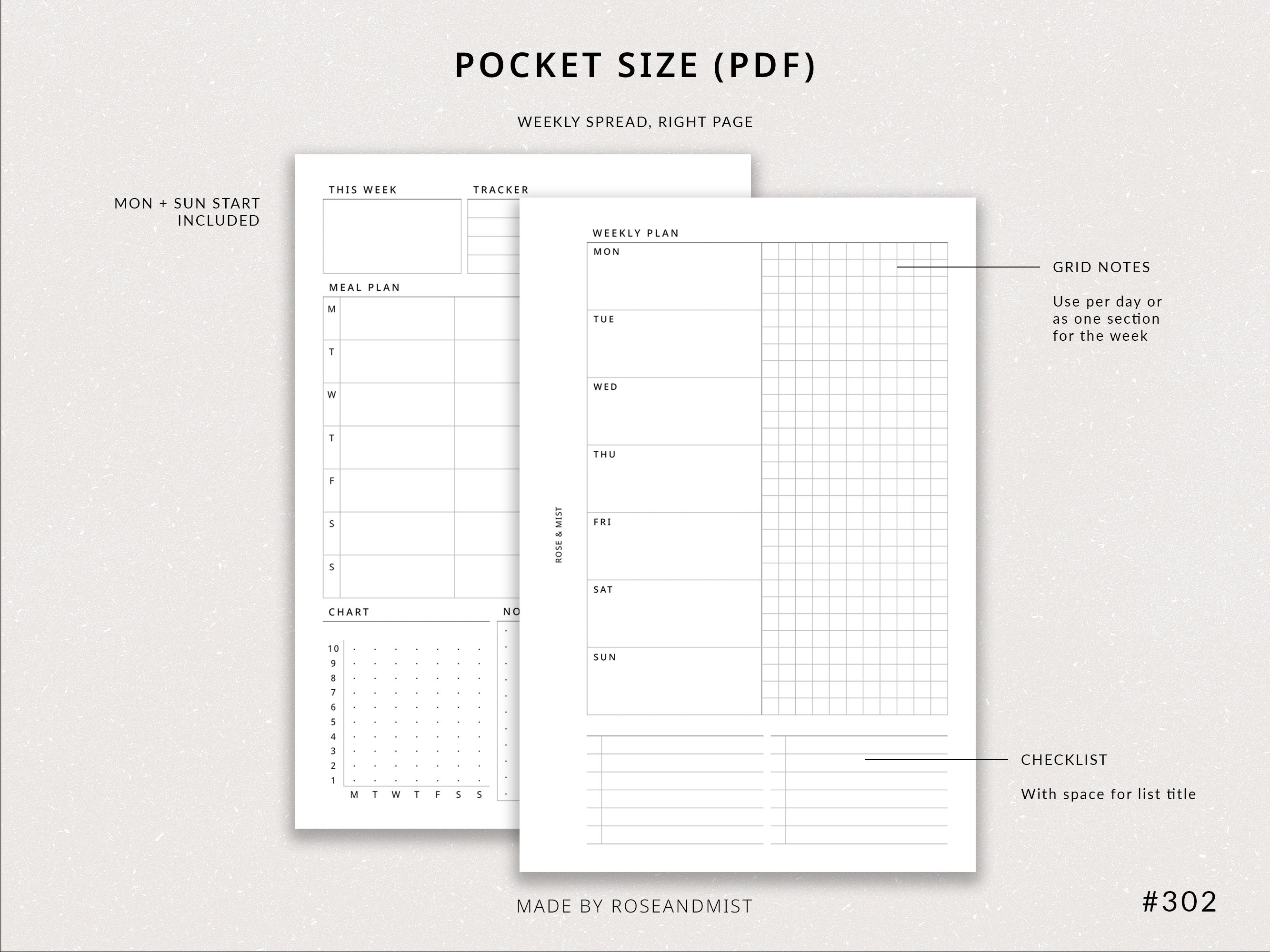 Weekly Planner + Meal Planner WO2P | Pocket Printable Planner - Habit ...