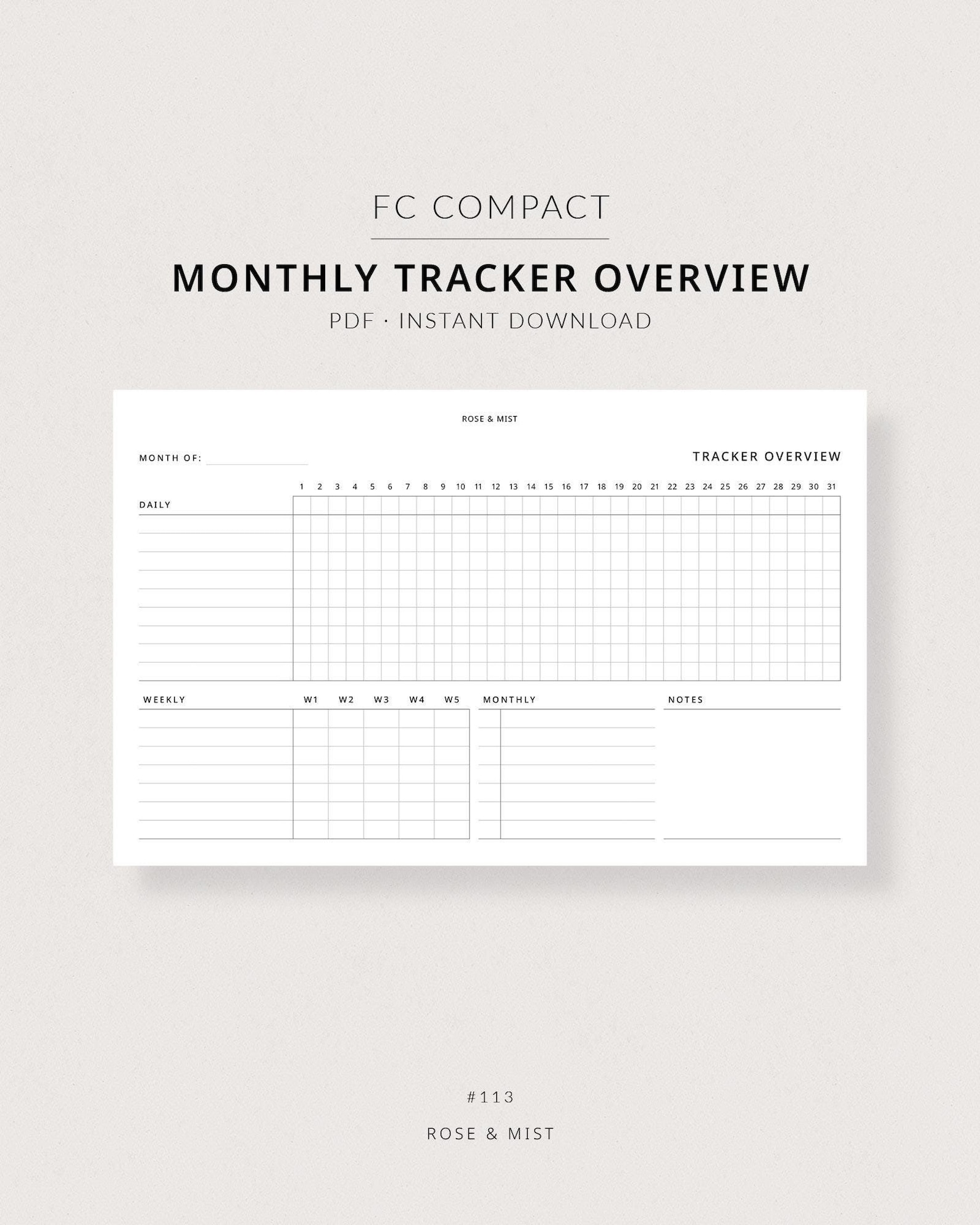 Monthly Tracker Overview | FC Compact Planner Printable - Daily Weekly ...