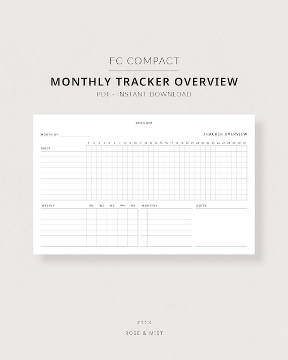 Monthly Tracker Overview | FC Compact Planner Printable - Daily weekly monthly tracker, Workout tracker, Cleaning routine schedule, FCC