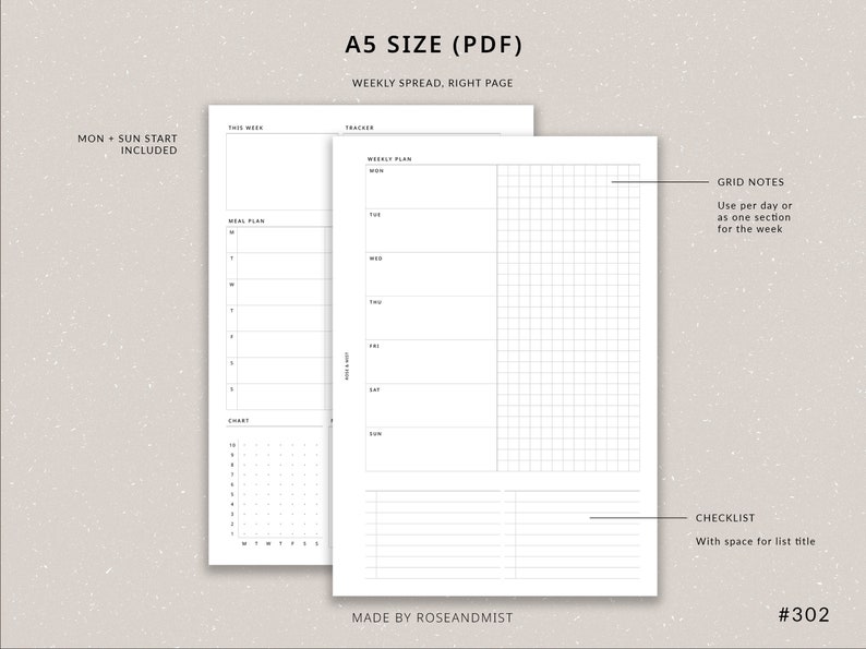 Weekly Planner + Meal Planner WO2P | A5 Planner Printable - Habit ...