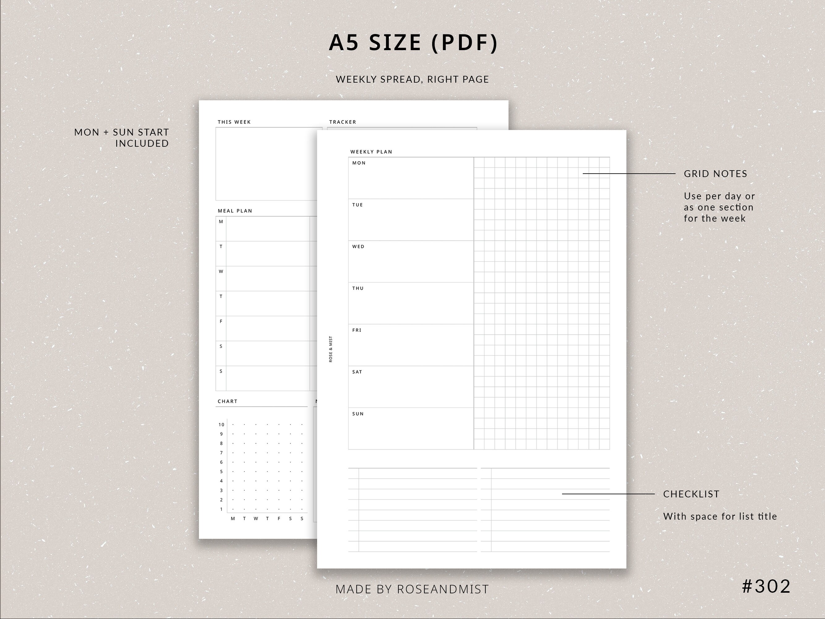 Weekly Planner + Meal Planner WO2P | A5 Planner Printable - Habit ...