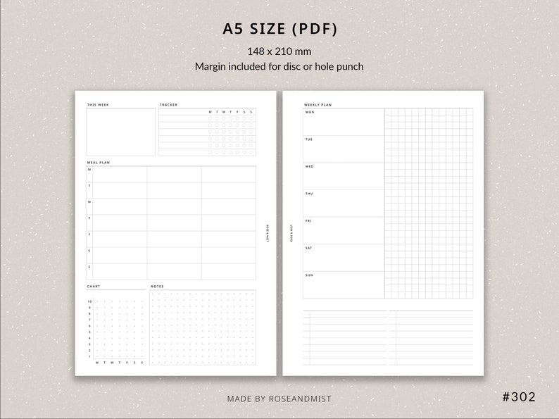 Weekly Planner + Meal Planner WO2P | A5 Planner Printable - Habit ...