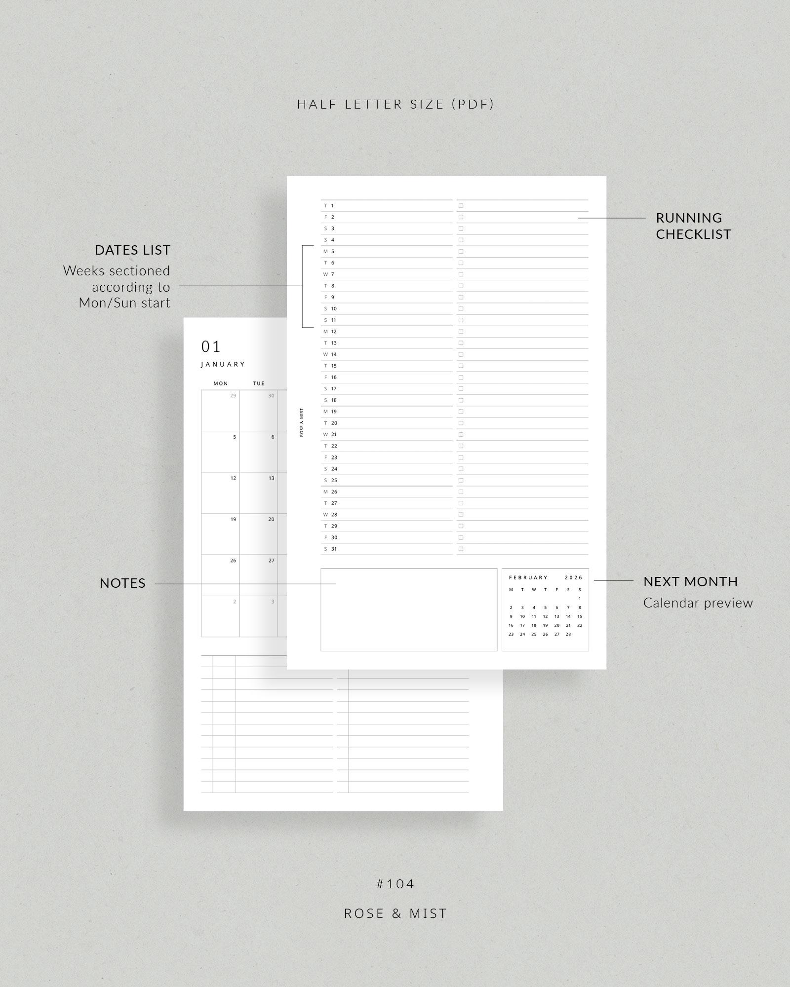 2026 Monthly Planner MO2P | Half Letter Printable Planner - 2026 ...