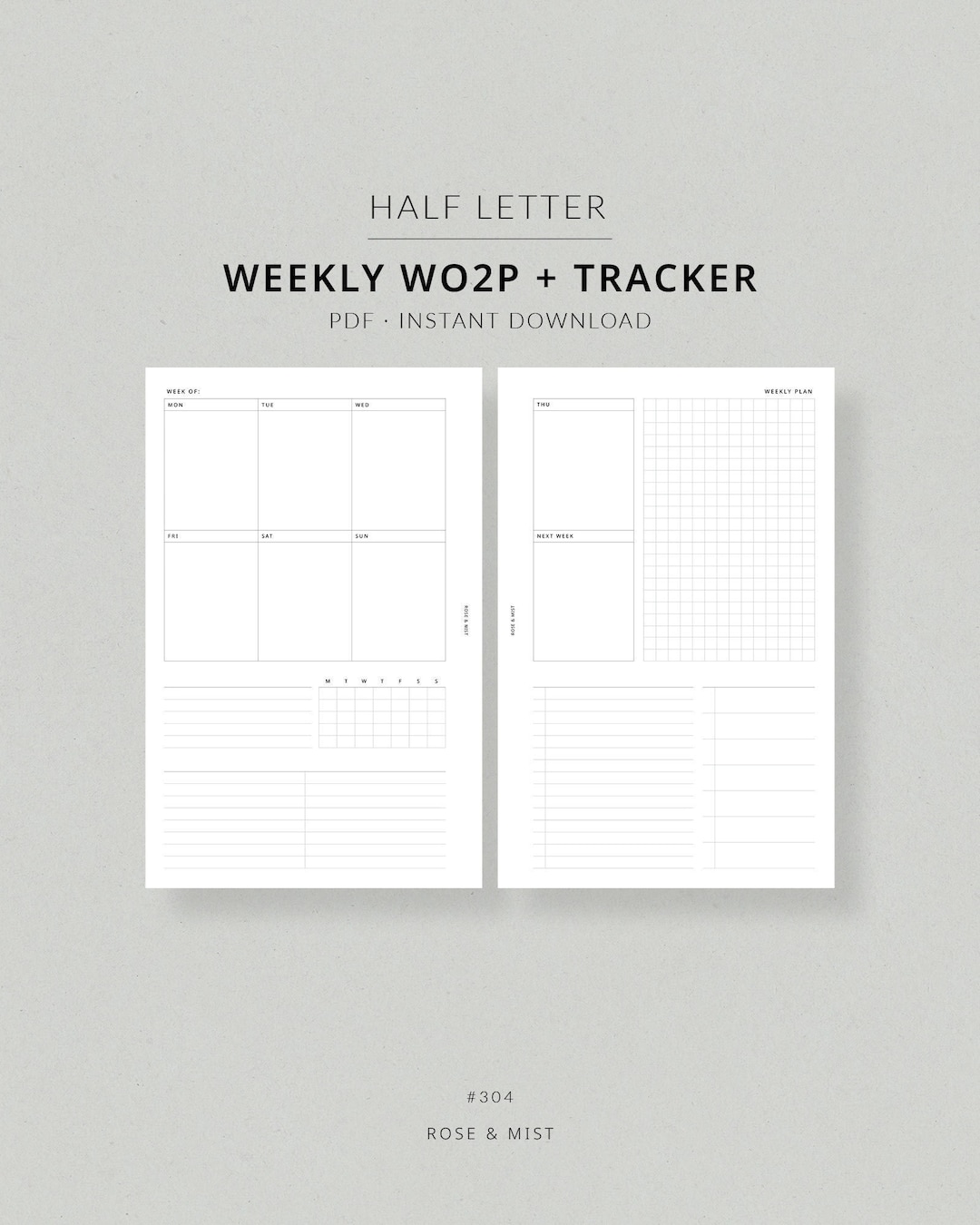Weekly Planner + Tracker WO2P | Half Letter Printable Planner - Habit ...