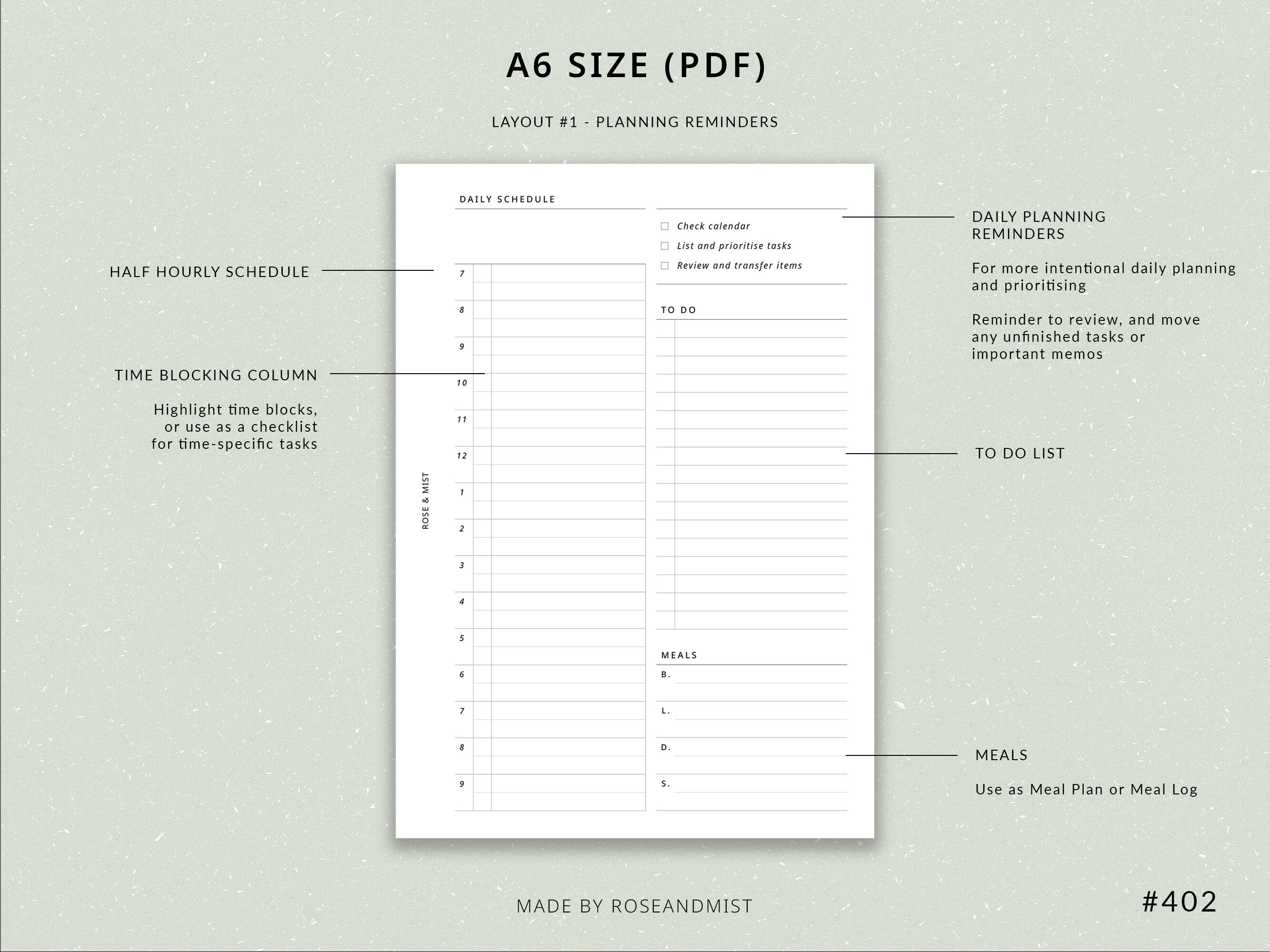 Daily Schedule Meals DO1P A6 Printable Planner A6 Planner Inserts ...