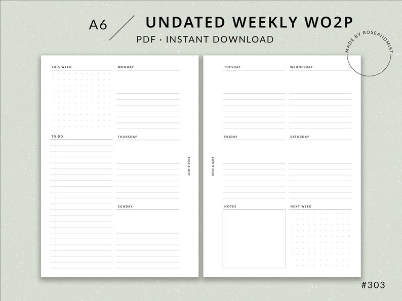 Weekly Planner WO2P | A6 Printable Planner - A6 Planner Inserts, Weekly ...