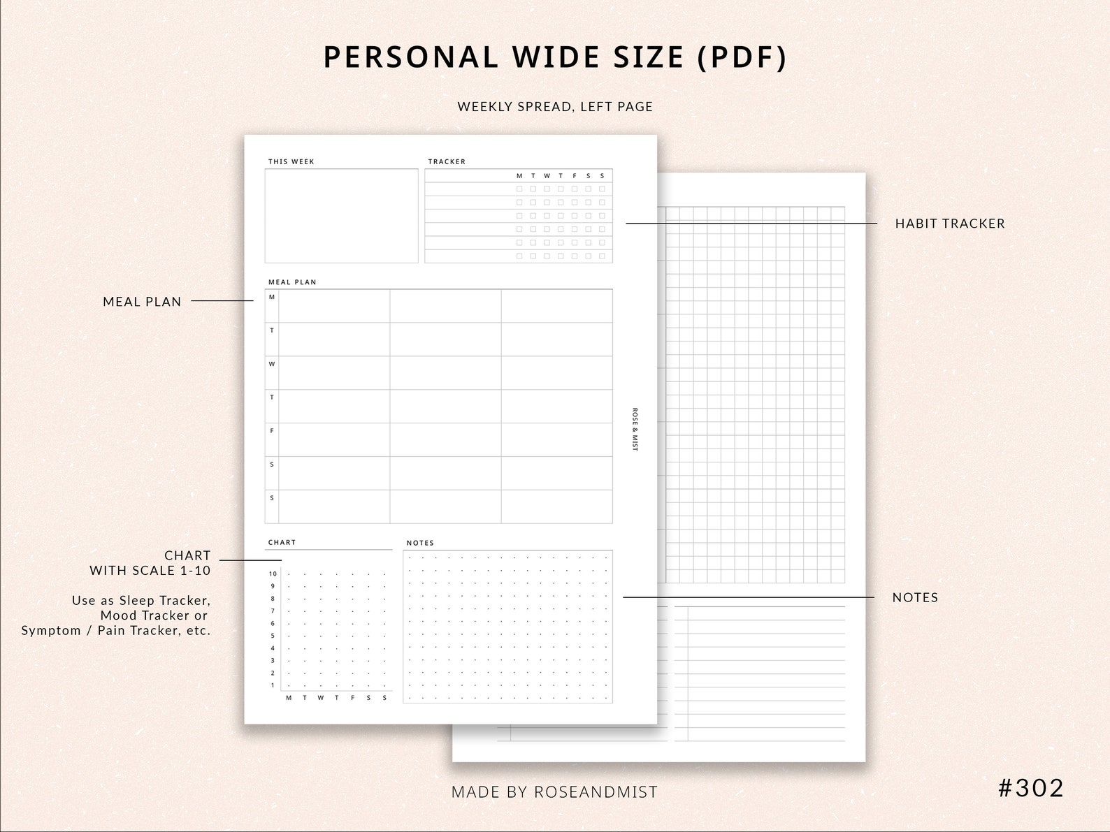 Weekly Planner + Meal Planner WO2P | Personal Wide Printable Planner ...
