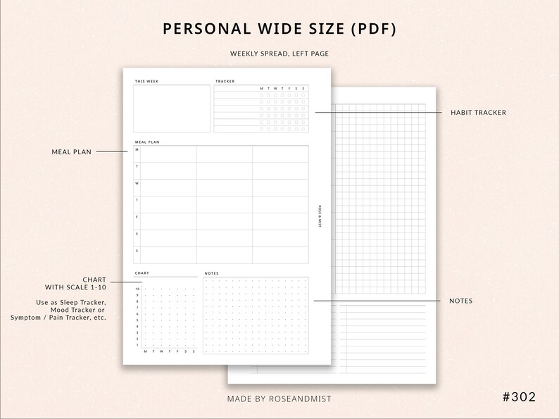 Weekly Planner Meal Planner WO2P Personal Wide Printable Planner Weekly ...