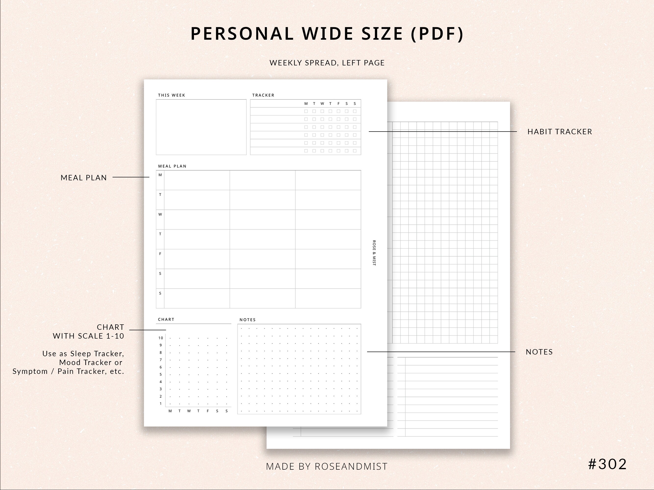 Weekly Planner + Meal Planner WO2P | Personal Wide Printable Planner ...