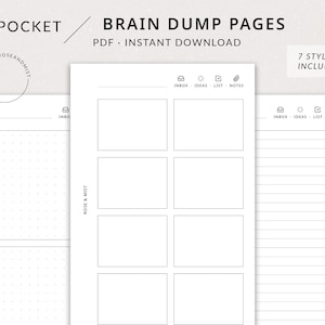 Brain Dump Pages | Pocket Printable Planner - Inbox checklist printable, Ideas, Notes, Pocket insert, Filofax pocket, To do list