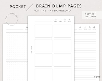 Brain Dump Pages | Pocket Printable Planner - Inbox checklist printable, Ideas, Notes, Pocket insert, Filofax pocket, To do list