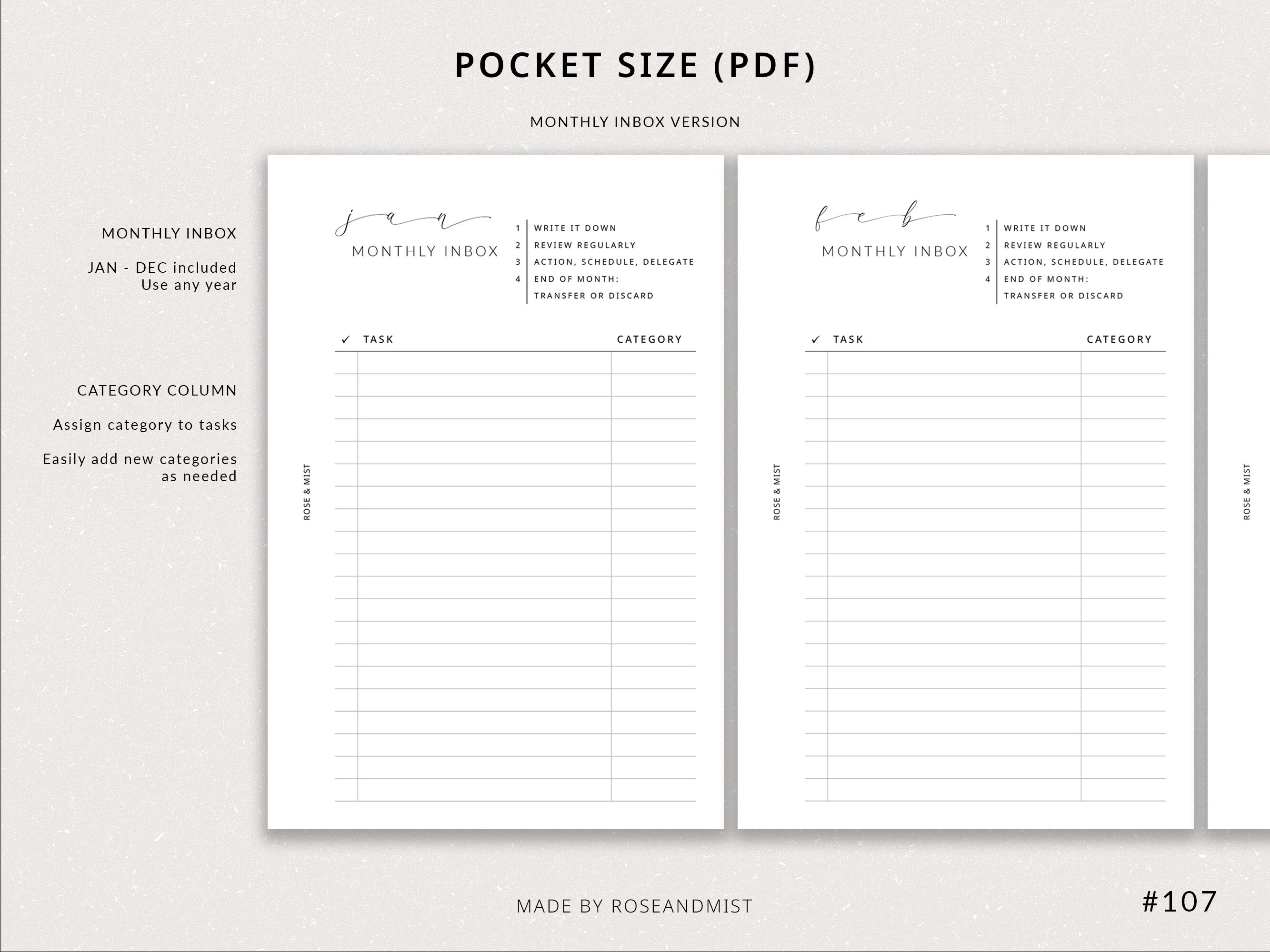 Monthly Inbox Bundle | Pocket Printable Planner - Inbox Checklist ...